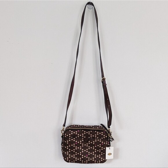 NWT Fossil Sydney Polka Dot Cordovan Crossbody - Picture 1 of 4